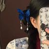 Handmade Antique Style Blue Butterfly Embroidered Hairpin Chinese Hanfu Accessory Hairpin Ancient Style Side Hairpin Headwear