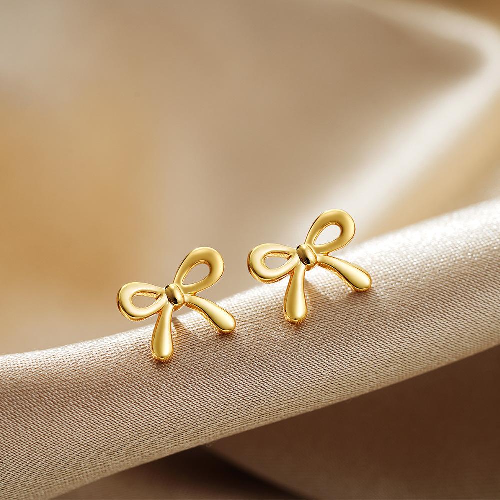 Minimalistische Niedliche Große-Mittlere-Kleine Schleifenohrringe für Damen Mädchen Neu Trendig Vergoldete Schleifenkonten Ohrstecker Piercing Schmuck Geschenk