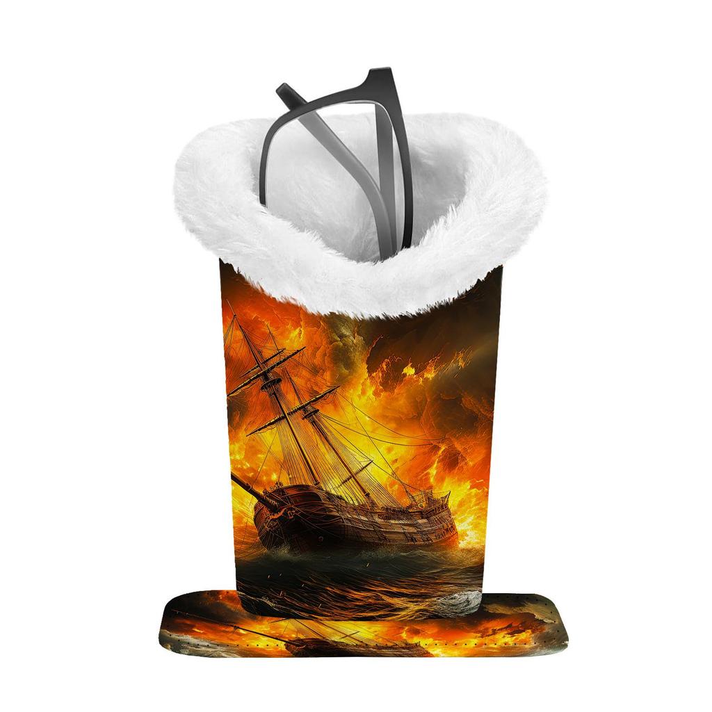 Premium Magnetic Fluffy Eyeglass Stand: Scratch-Proof PU Printed Desktop & Bedside Storage Rack