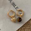 Autumn And Winter Merad Tiger'S Eye Stone Ear Buckle Love Asymmetrical Earrings Temperament Niche Retro High-End Earrings Earrings