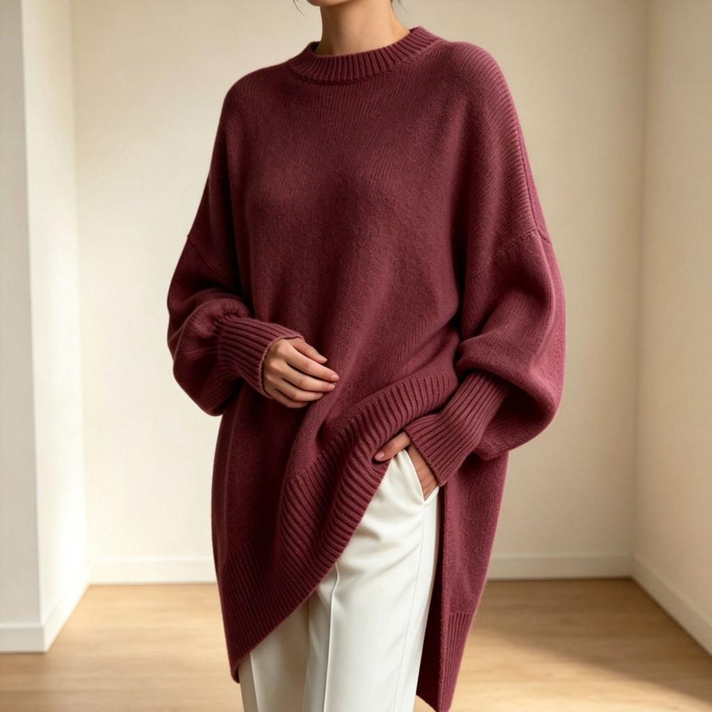 Autumn and Winter, Round Neck Pullover Knitted Sweater, Loose Fitting, Solid Color Women's Sweater