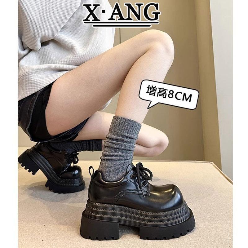 Big Head and Small Leather Shoes Women's Derby Shoes Spring New Small Muffin Thick Sole Heightening Single Shoes