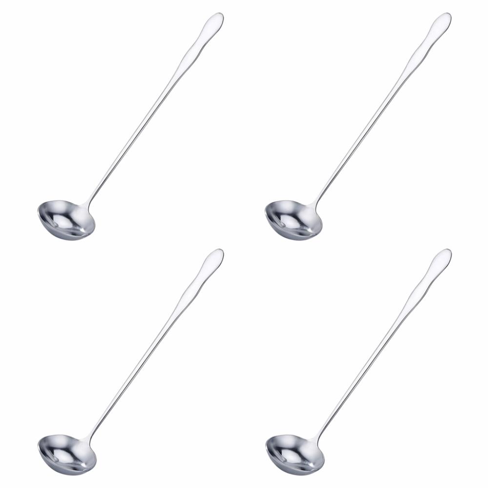4Pcs Rustless Steel Oil Spoon Round Spoon Head Extra Long Handle Deep Soup Spoon Safe Mirror Polished Kitchen Utensil