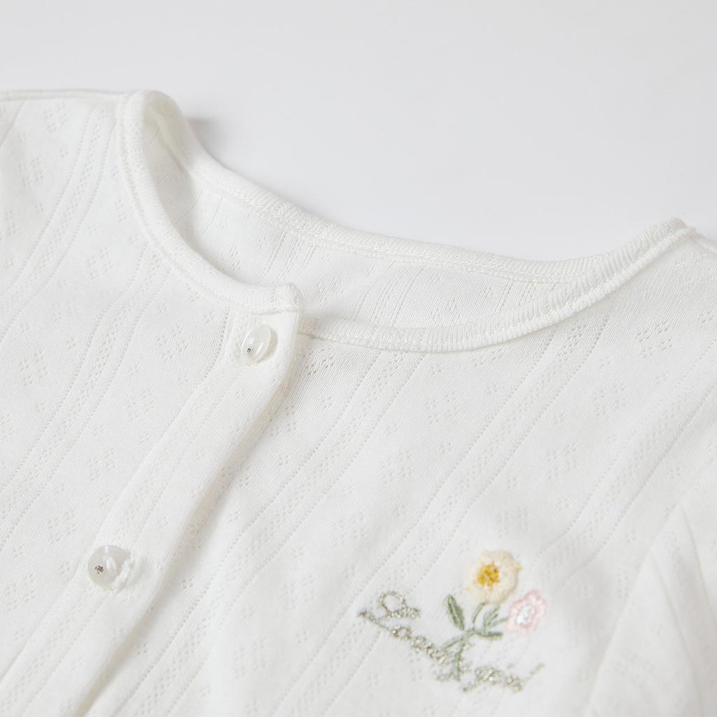 Girls' Air Conditioning Shirt Summer Mid to Large Children's Thin Outdoor Cardigan Coat with Small Flower Embroidered Dot Diamond Button