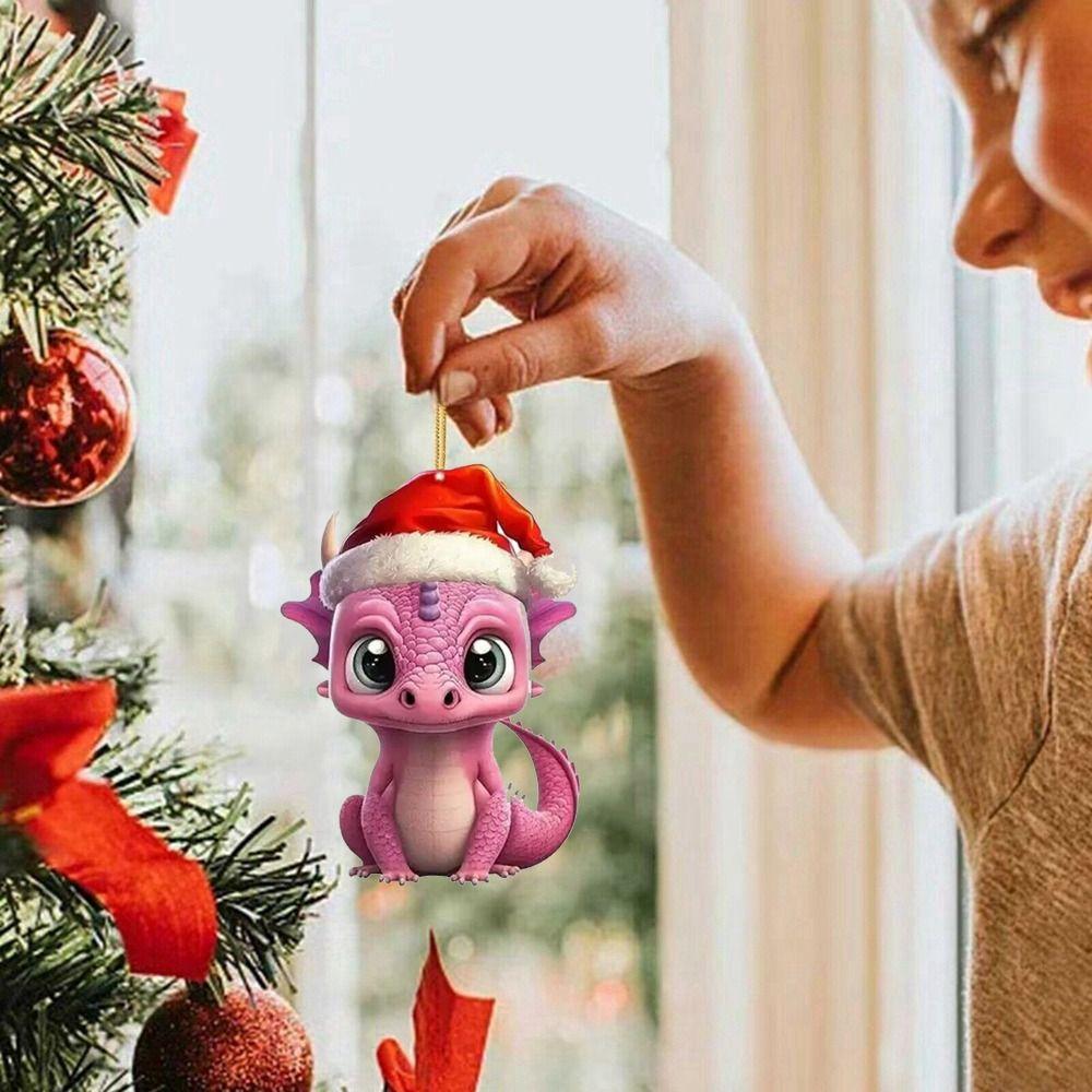 Hanging Christmas Dinosaur Decors Acrylic Christmas Cartoon Dragon Pendant  Car Rear View