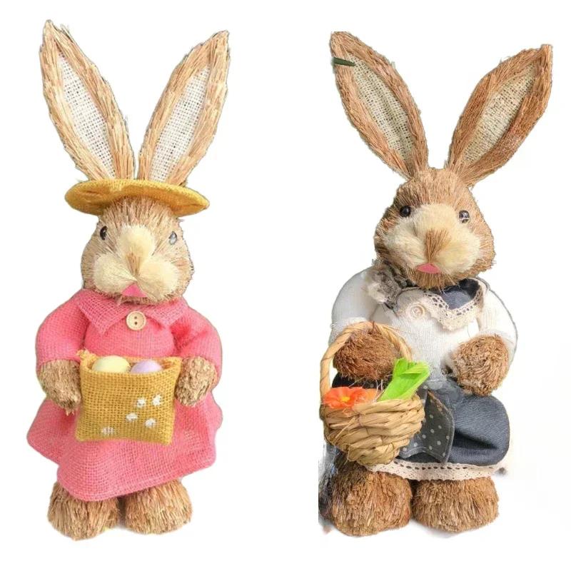 1/2PCS Height 35cm Easter Cute Straw Bunny Decoration Rustic Home Decoration Party Desktop Decorations Handmade Decorations