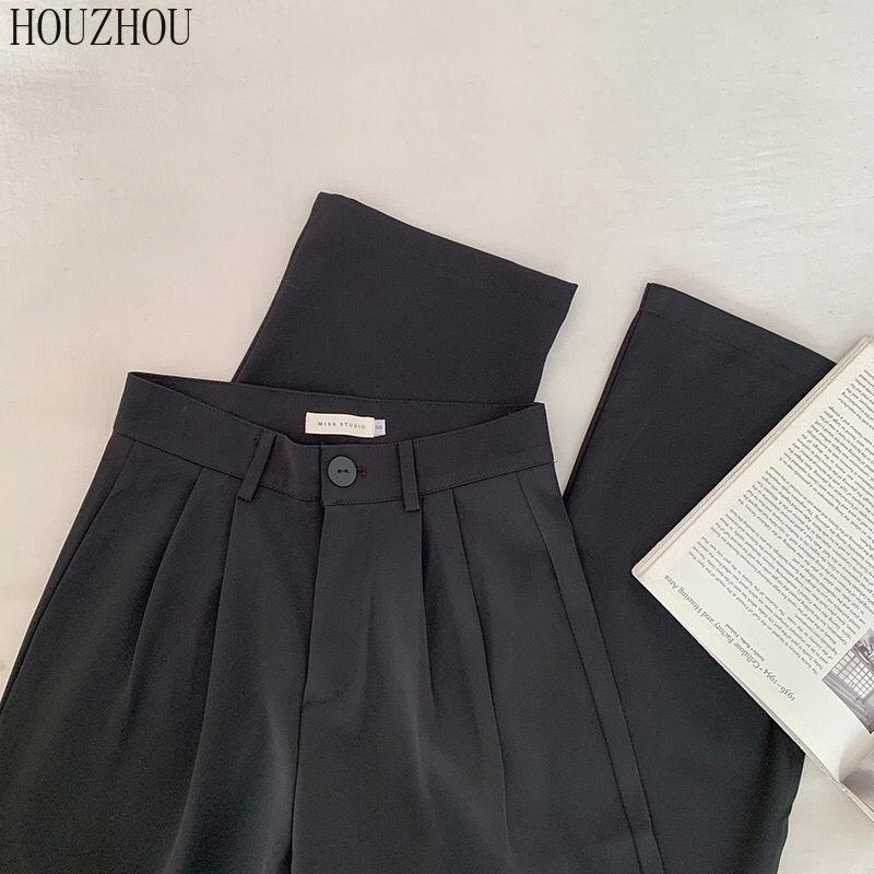 HOUZHOU Kostýmové kalhoty Ženy Rouška Vysoký pas Jarní Kalhoty Ležérní Mopping Volný Kancelář Lady Klasické široké kalhoty