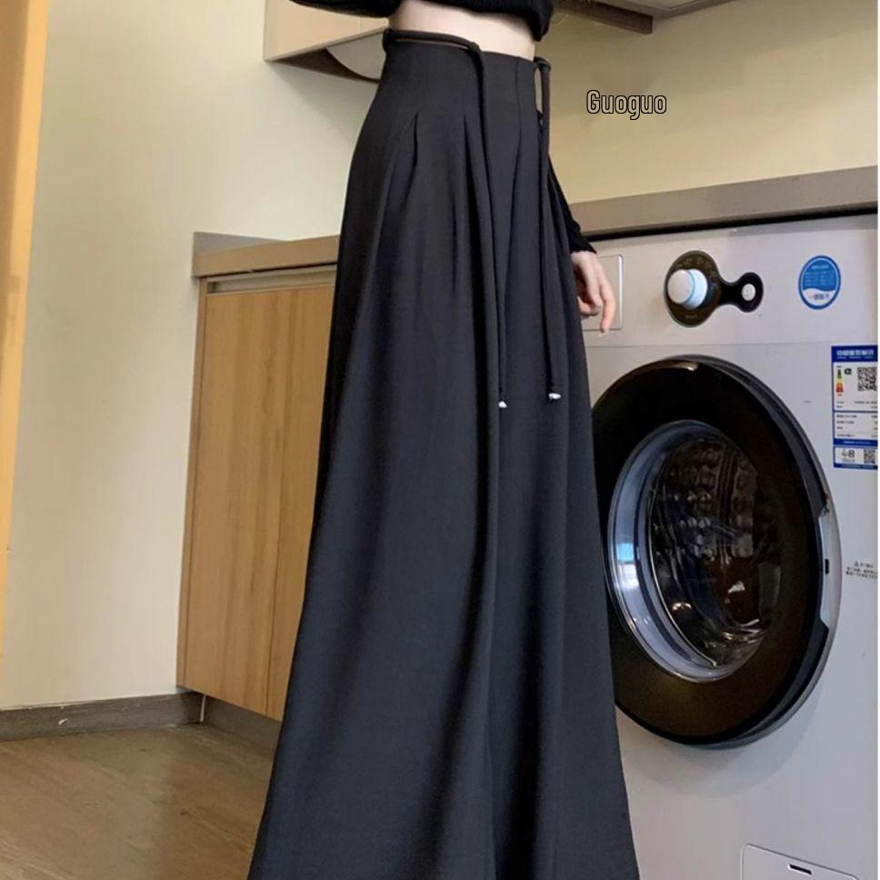 Women s Summer 2025 High-Waisted Drape Wide-Leg Trousers with Drawstring - Korean Style Loose Fit Small