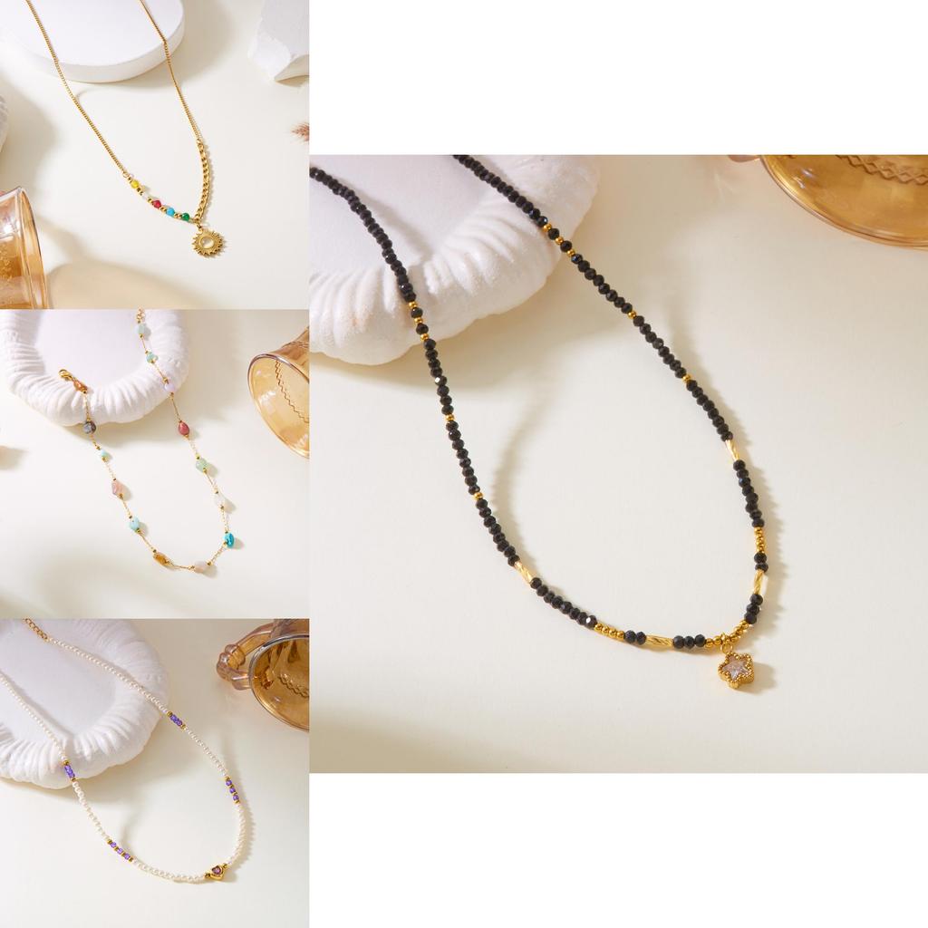 Edelstahl Sonnenblumenkette mit natürlichen Türkisperlen für Frauen