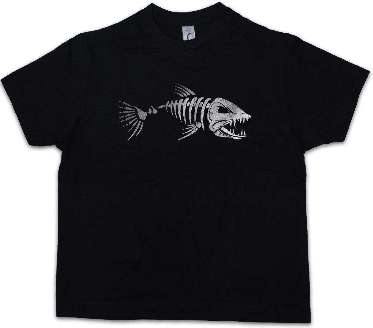 FISH SKELETON Kids Boys T-Shirt Fishing Fisherman Rod Pole Bone River Skeleton- 120