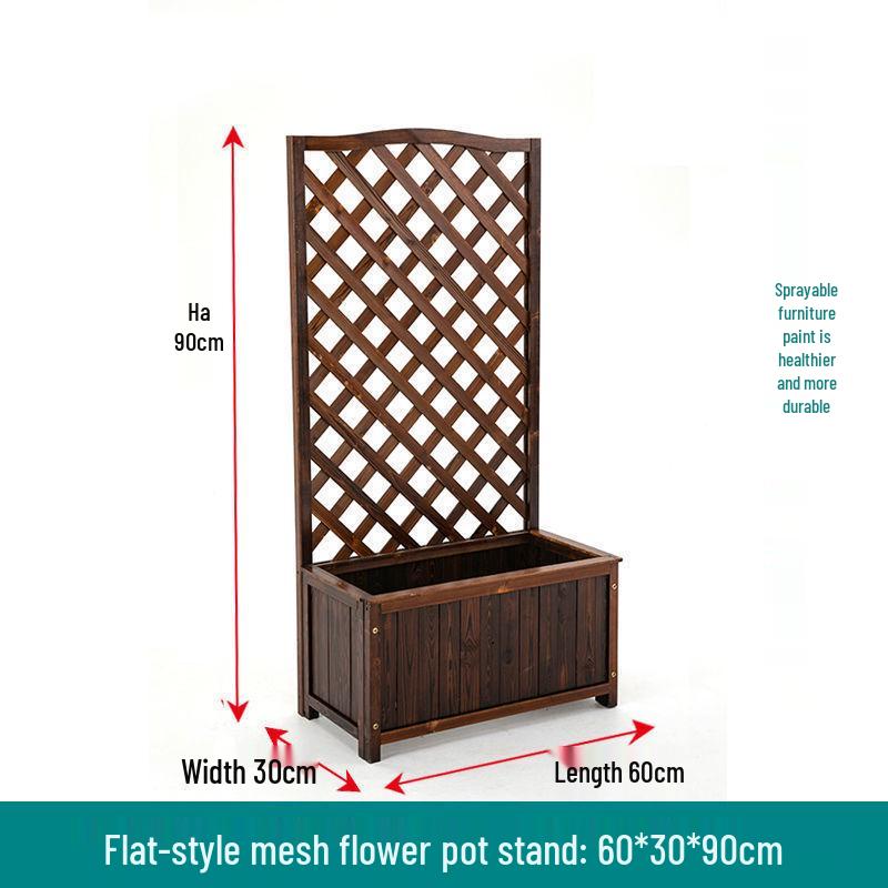 Carbonized Anti-Corrosion Wood Planter Box with Climbing Frame for Outdoor Balcony or Courtyard