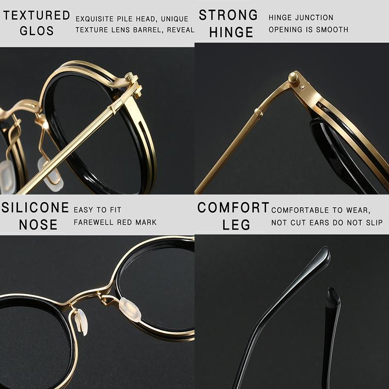 New Retro and Trendy Metal Round Frame Anti Blue Light Glasses Men's Fashion and Artistic Glasses Round Women's Flat Lens