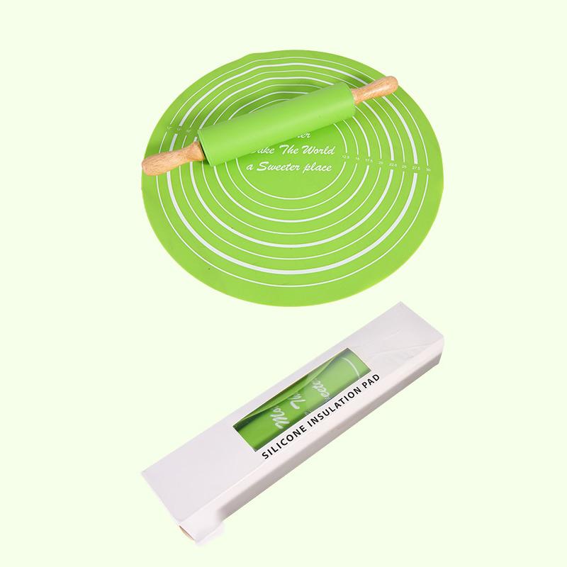 Silicone Dough Mat And Non-stick Rolling Pins Set Kneading Pad Anti-Slip Pastry Boards For Pizza Baking Tools Outdoor Tableware