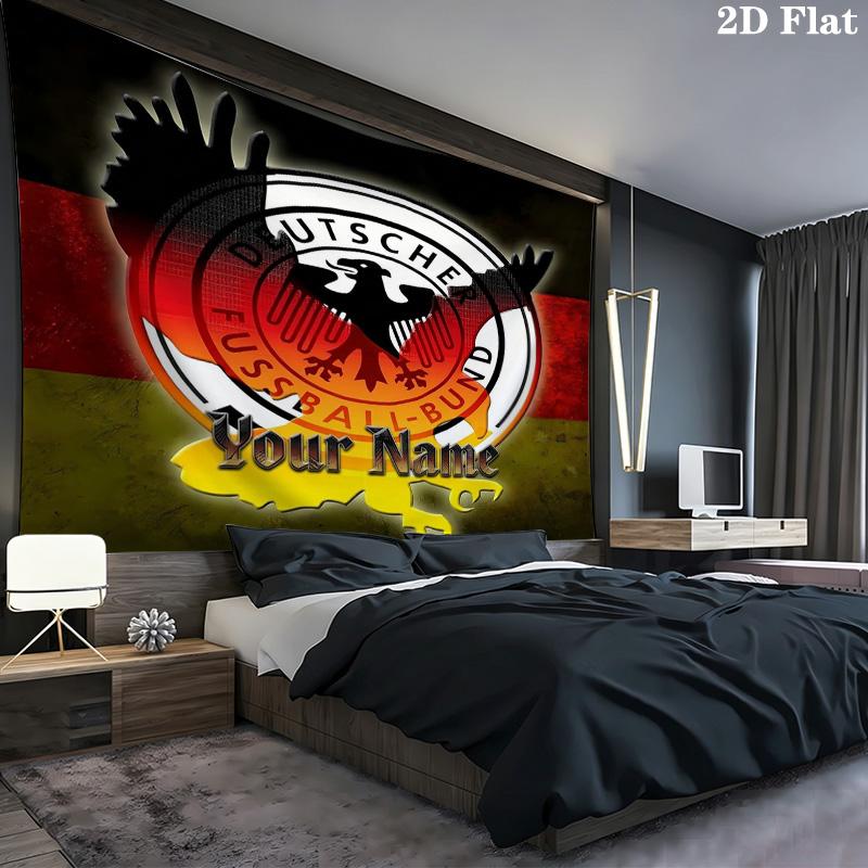 German Football Crest Custom Name Wall Tapestry Aesthetic Wall Hanging Printed Fabric Blanket Decorative Tapestries For Bedroom Living Room Home Decor