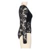 Body da Donna con Scollo Quadrato e Patchwork di Pizzo - Sexy Monopezzo a Manica Lunga