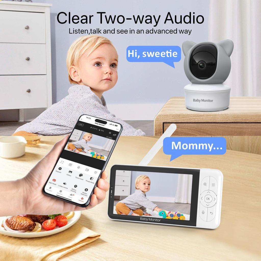Tuya 5-Inch Baby Monitor with Two-Way Intercom & Mobile Remote Access