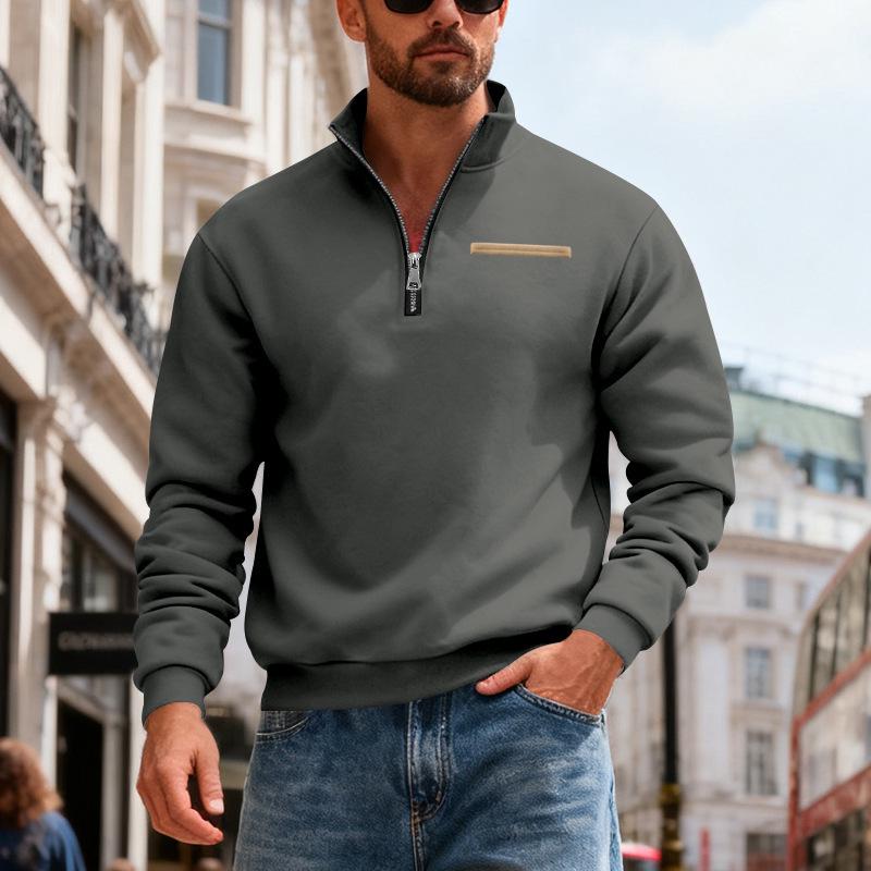 

Cross-Border Men s Winter Heavyweight Stand Collar Color Block Sport Hoodie Small