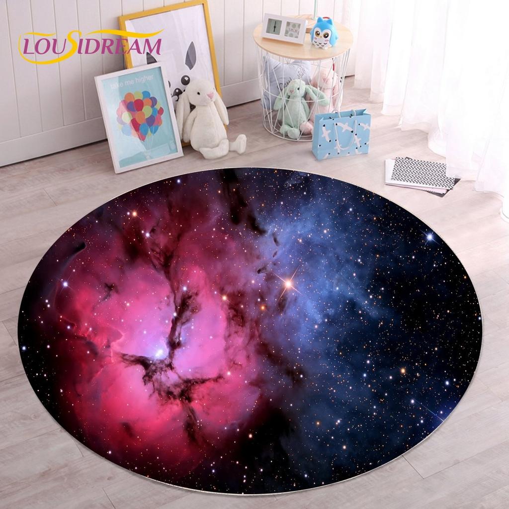 HD Galaxy Universe Space Stars Runder Teppich, Teppich für Wohnzimmer, Kinderzimmer, Sofa, Spielzimmer, Dekoration, rutschfeste Bodenmatte