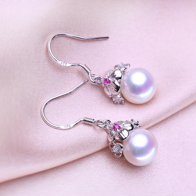SENIKO Natural Freshwater Pearl Earrings Geometry Design Fashion Cubic Zirconia Flower Earrings For Women Girl Gift