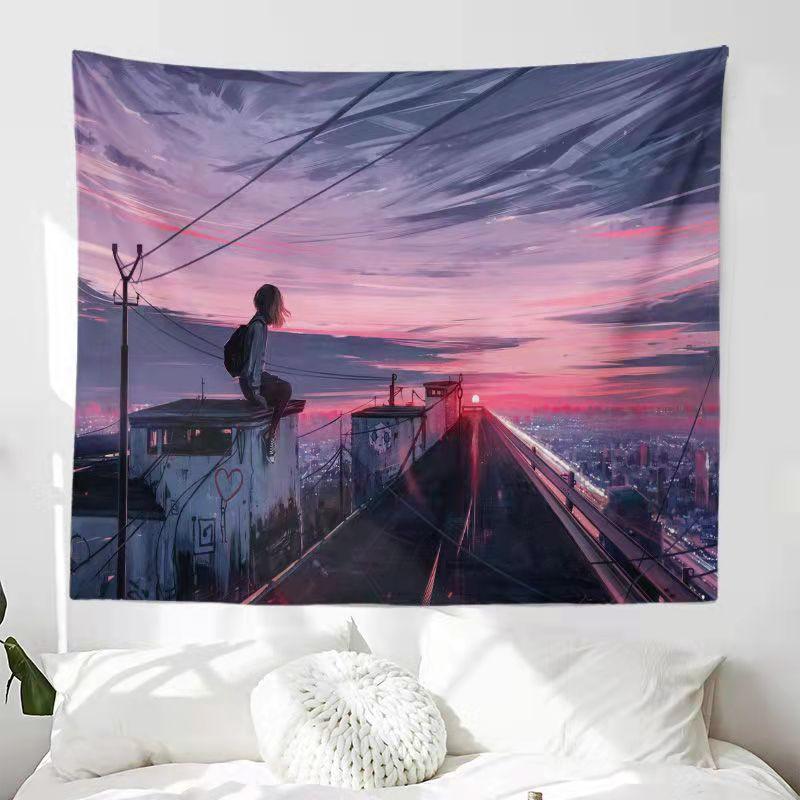 Aesthetics Sunset Starry Night Sky Moon Landscape Background Bedside Living Room Dormitory Decoration Tapestry