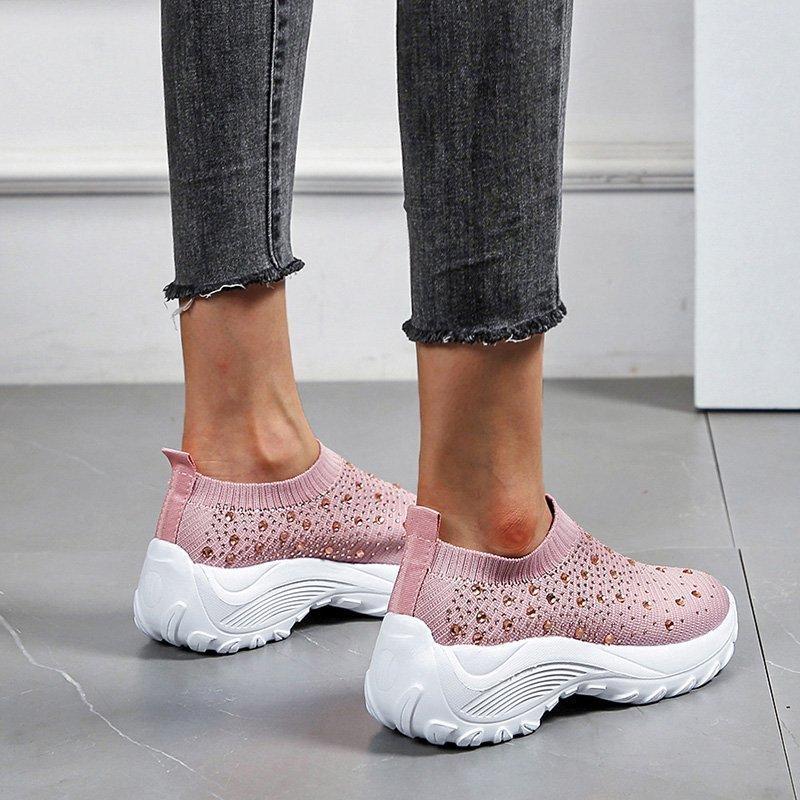 Large Size Rhinestone Elastic Socks Shoes Casual Men's and Women's Sports Shoes Fly-woven Light Shoes