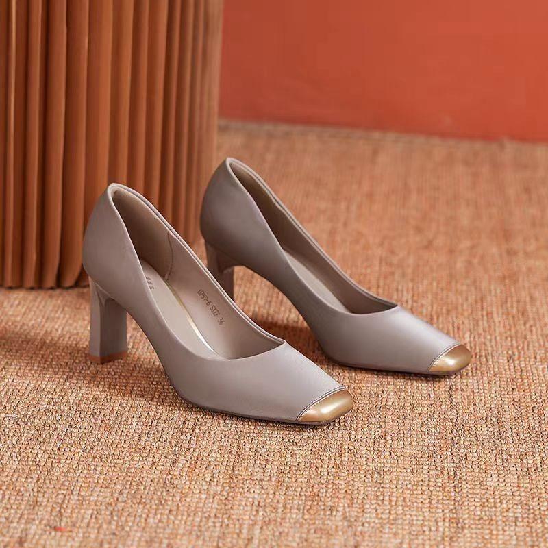 

Модная женская обувь 2024 года, горячая распродажа, женские туфли на высоком каблуке, модные туфли в тон, туфли-лодочки женские с квадратным носком, женские 39 серый