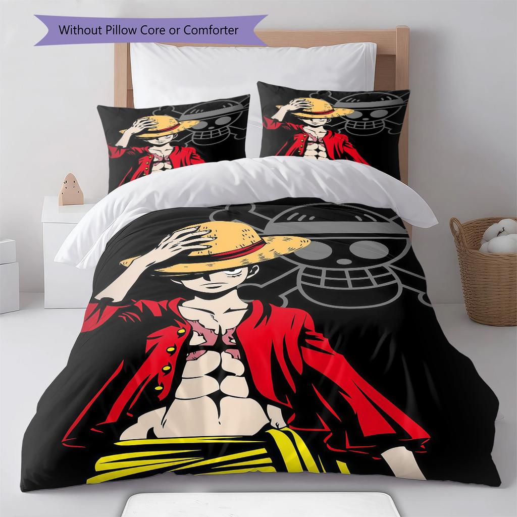 One Piece Monkey D Luffy Pattern Bedding Quilt Set Quilt Cover Pillowcase Home Birthday Gift(1 * Duvet Cover + 2 * Pillowcase, Without Core)
