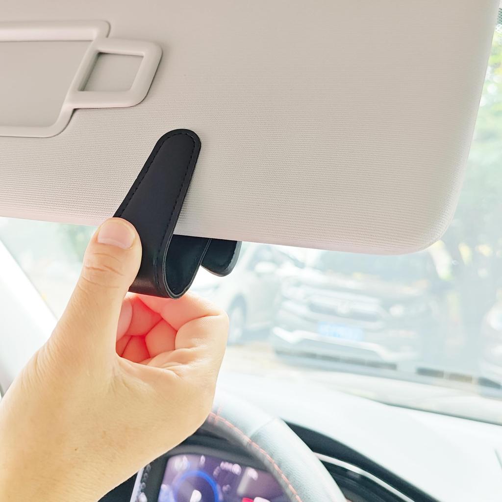 Cute Car Sunglasses Holder with Magnetic Leather Sunglasses Ticket Card Easy Installation Clip, Clip, (A)