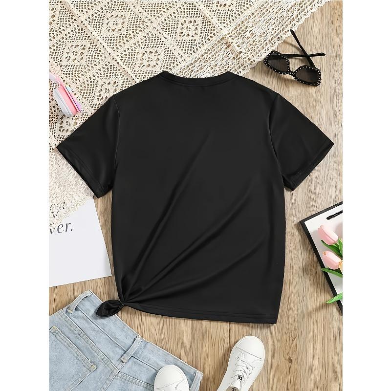 Girls Crewneck Short Sleeve Tee, Stylish Simple Cherry & Bowknot Print Soft Comfortable Summer Casual Top