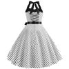 Women's Fashion Temperament Retro Polka Dot Lace-up Backless Set Neck Big Swing Puffy Casual Performance Dress