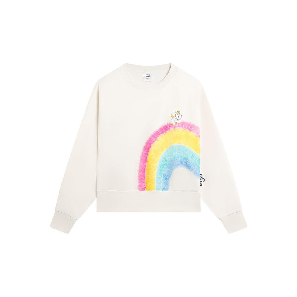 Li-Ning X Pixar Toy Story Series Rainbow Cartoon Print Plush Warm Loose Long Sleeve Sweatshirt Women Tops Off-White AWDSF34-2