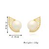 White Round Imitation Pearl Earrings for Women Golden Color Hollow Out Metal Side Stud Earrings Wedding Party Fashion Jewelry
