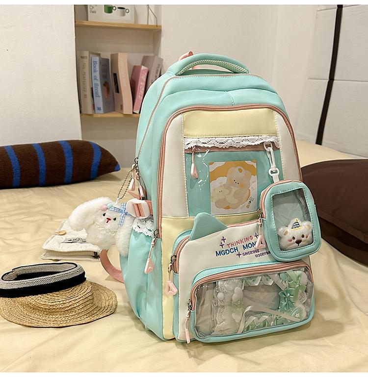 Schoolbag Japanese Ins New High-value Fresh and Sweet Contrasting Color Splicing Make-up Bag Women's Lightweight Large-capacity Backpack