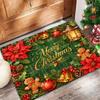 Poinsettia Plaid Christmas Floor Rug Checkered Green Leaf Berry Print Non Slip Carpet For Festive Season Home Entrance
