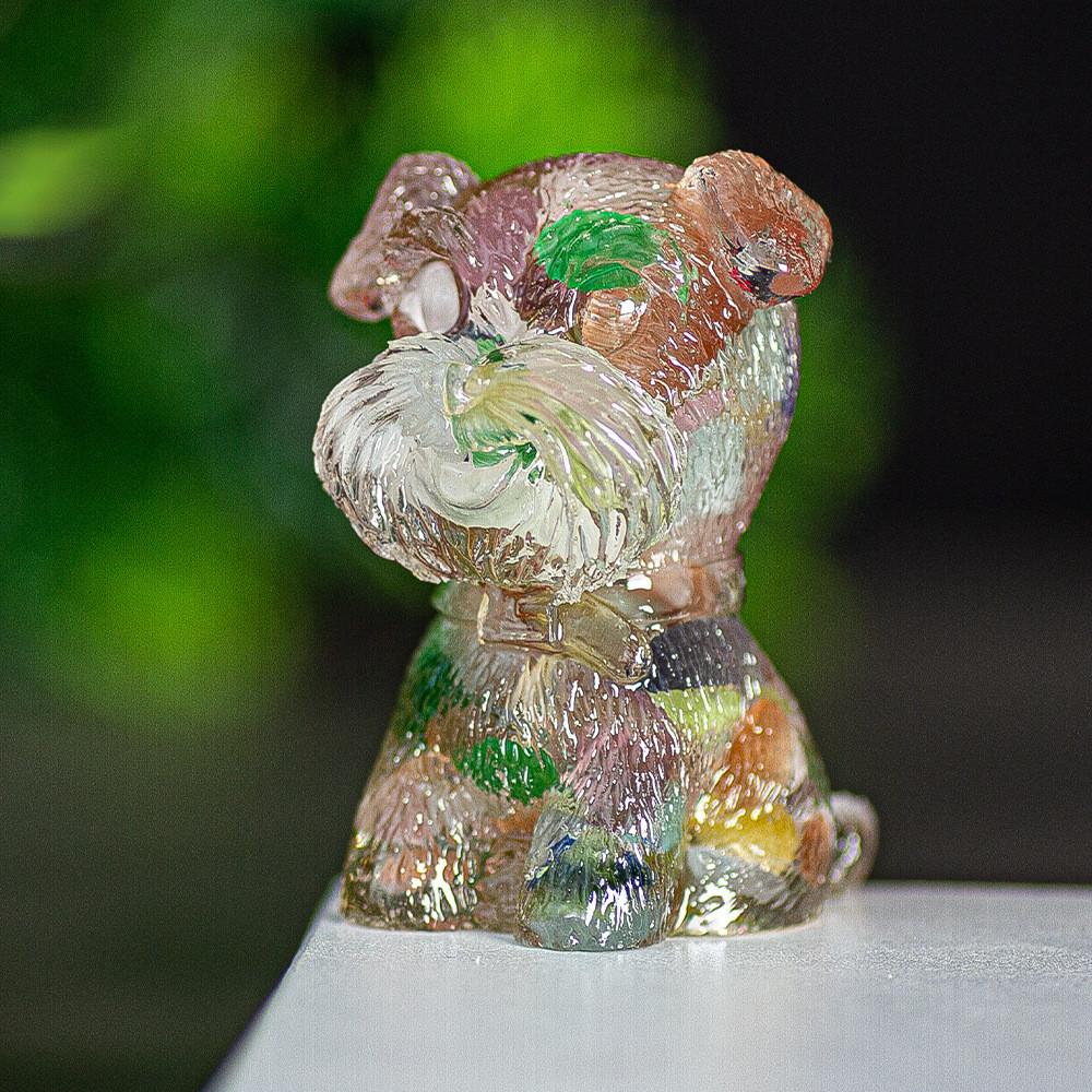 Resin Schnauzer Figurine With Natural Crystal Fill For Desk Decor And Gift Giving