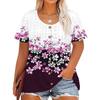 Plus Size Women's Fashion Casual Vintage Printed O-Neck Short Sleeve Button T-Shirt Top