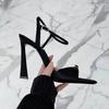 Fashion 2025 Star Style Crystal Satin Strap Buckle Women Gladiator Sandals Fashion Square Toe Thin High Heels Female Party Dress Shoes
