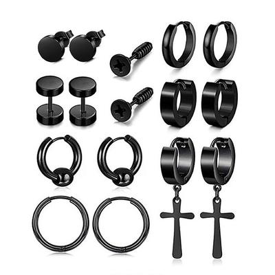 Black Stainless Steel Stud Earrings Simple Fashion Earrings Creative Ear Buckles Accessories Jewelry