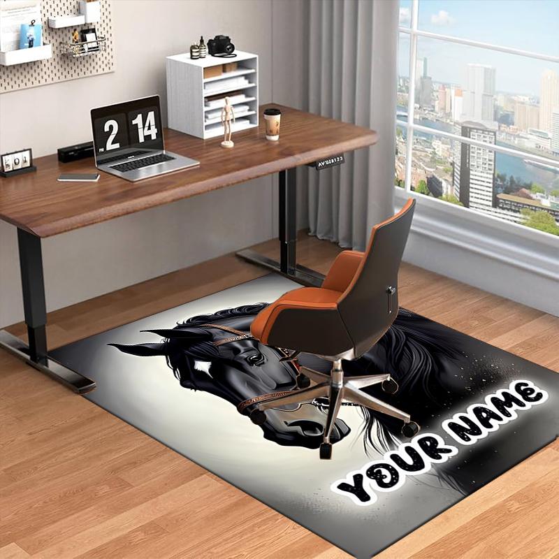 1PC Custom Name Elegant Horse Portrait Theme Floor Mat Ideal for Living Room, Game Rooms, Office, Bedroom, Floor Mat Playful Design