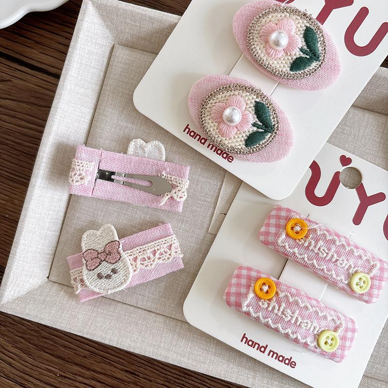 2pcs Pink Hairpins Fabric Lace Butterfly Baby Girls BB Clip Bangs Hairpin Embroidery Cute Children's Hairpin Hair Clips Headwear