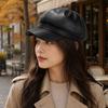 PU Leather Newsboy Cap Solid Color Peaked Cap Creative Gift Beret Hat  Cold Weather Use