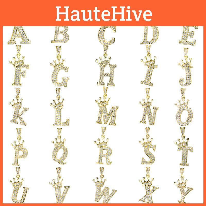 Elegante Alphabet Krone Initialen Buchstaben Anhänger Halskette mit Goldkette Schmuck