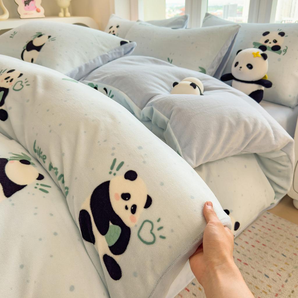 Thickened Milk Fleece Quilt Cover Single Piece Coral Fleece Quilt Cover Four-Piece Set Double-Sided Flannel Fleece