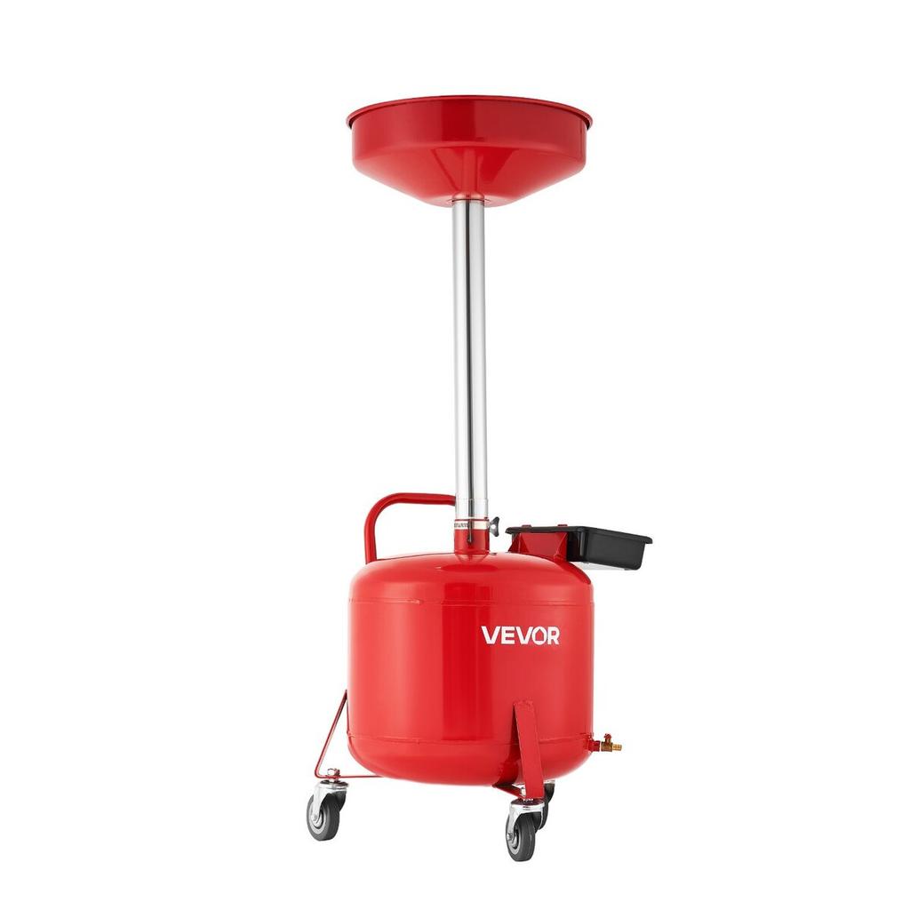 30L Waste Oil Drain Tank, Industrial Fluid Drain Tank with Adjustable Funnel Height, Portable Oil Drainer with Wheels & Toolbox, Fluid Fuel Transfer