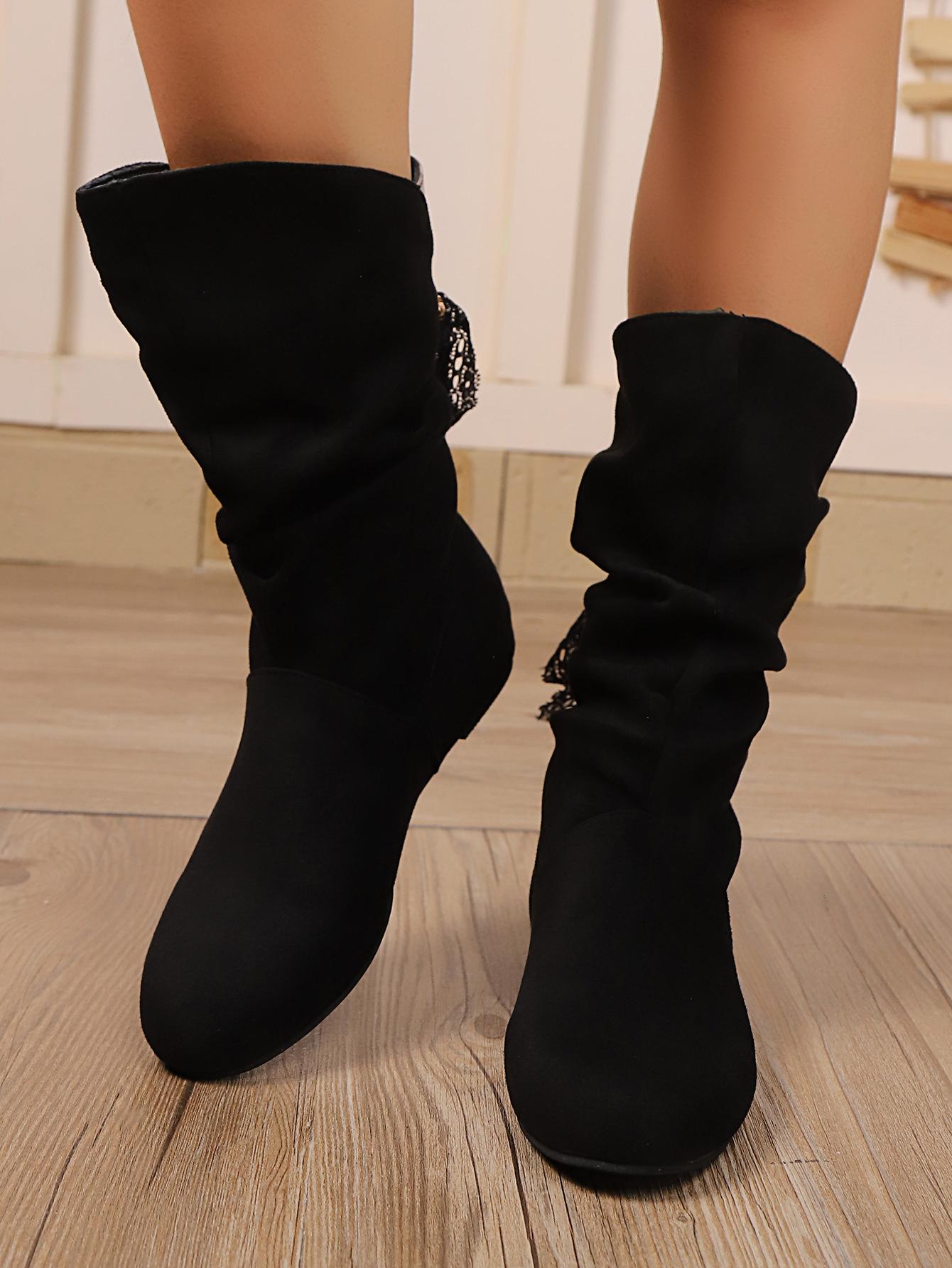 

Large size flat black medium boots women s autumn and winter new women s shoes Korean versatile European and American fashion short boots women 43 чёрный