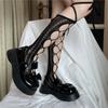 Summer Thin Black Socks Women'S Medium Tube Socks Jk Stockings Calf Socks Straps Hollow Long Tube White