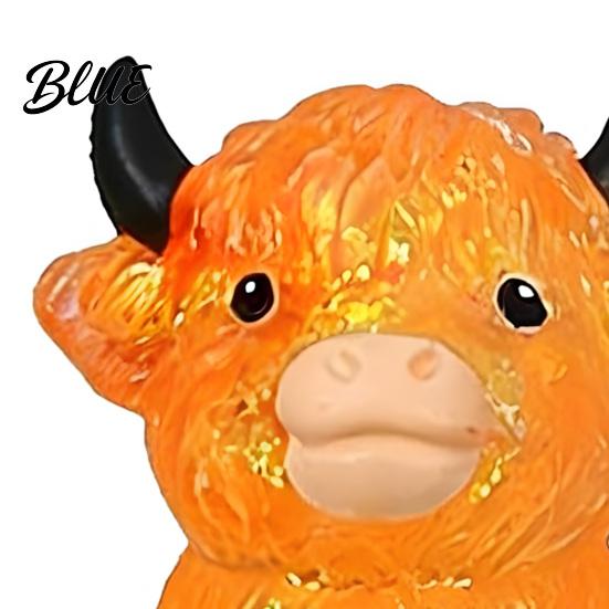 Medium Size Stress Toy Glitter Highland Cow Squeeze Slow Rising Clear Cattle Ball Shaped Anti-anxiety Soft Animal Shape Home Office Desk Fidget