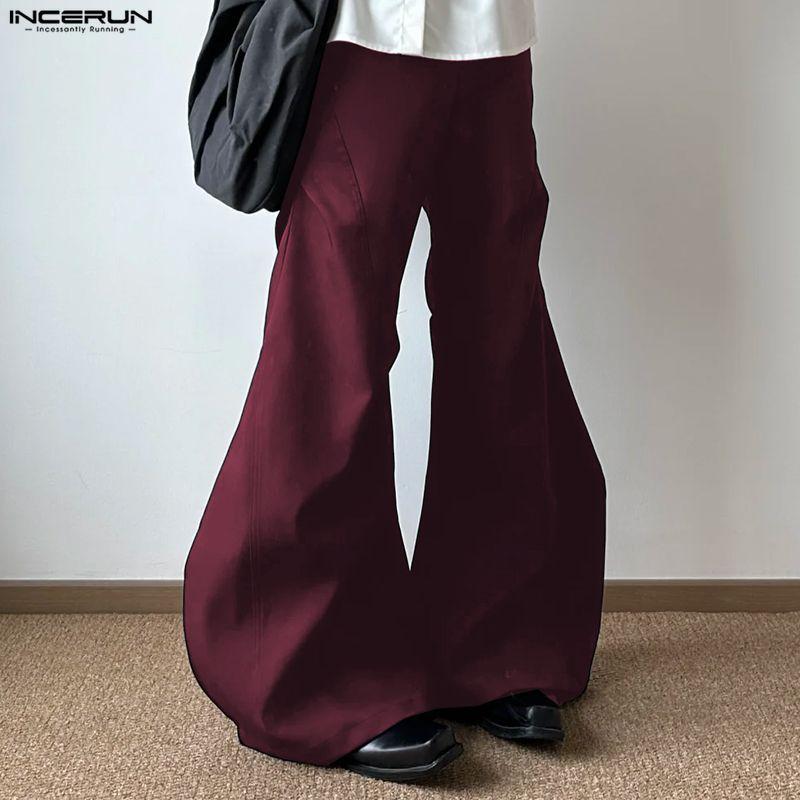 INCERUN Pantaloni Lunghi a Zampa Casual a Vita Alta con Zip da Uomo