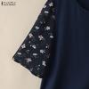 ZANZEA Women Casual Round Neck Loose Floral Splice Short Sleeve Blouse