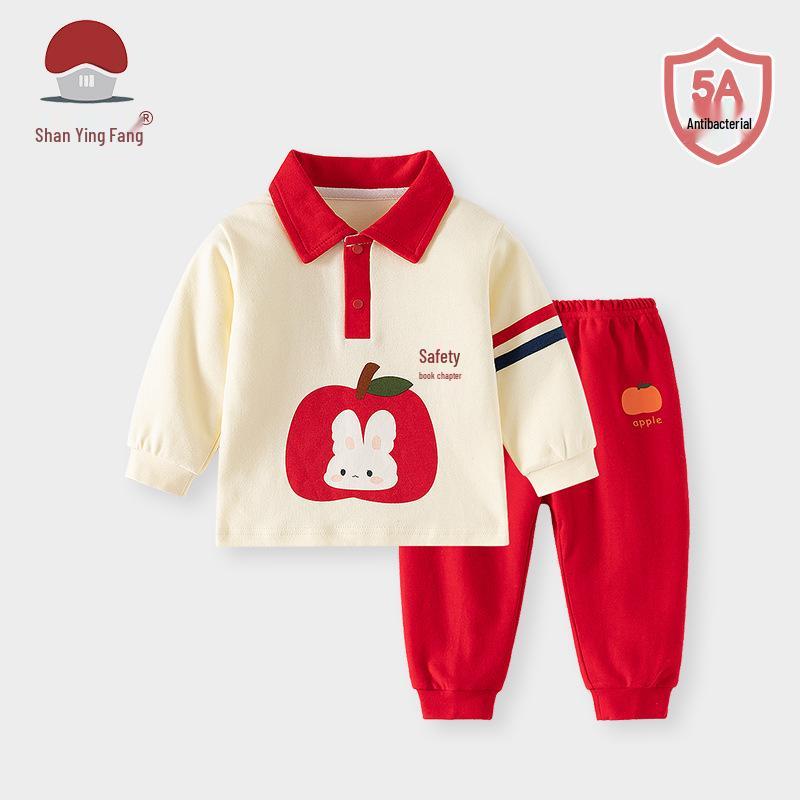

Spring Festival Baby Cotton Pajama Set - Warm Red Autumn Clothes & Pants for Kids 120 cm